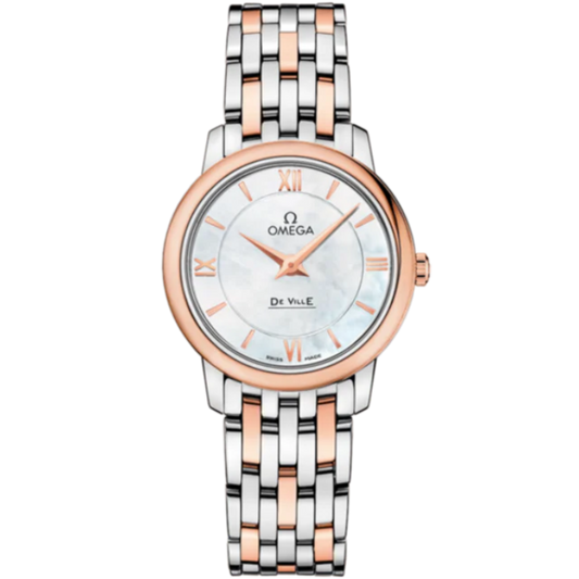 DE VILLE PRESTIGE 27 MM STAINLESS STEEL - RED GOLD WITH MOTHER OF PEARL DIAL