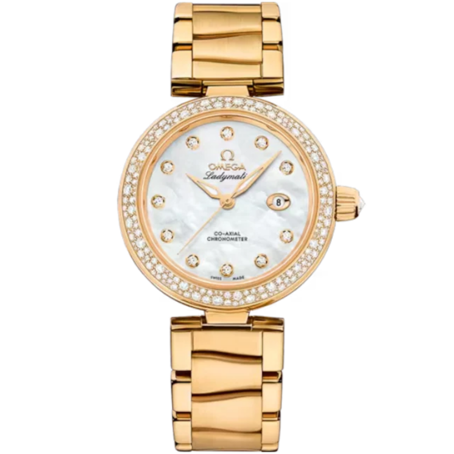 DE VILLE LADYMATIC 34 MM YELLOW GOLD WITH MOTHER OF PEARL DIAL