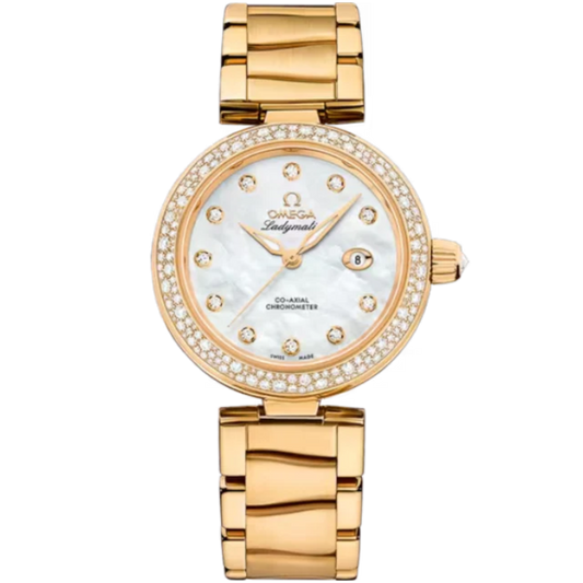 DE VILLE LADYMATIC 34 MM YELLOW GOLD WITH MOTHER OF PEARL DIAL