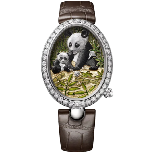 REINE DE NAPLE 8958 "PANDA" 40 MM 18K WHITE GOLD WITH GREEN "GRAND FEU" ENAMEL DIAL