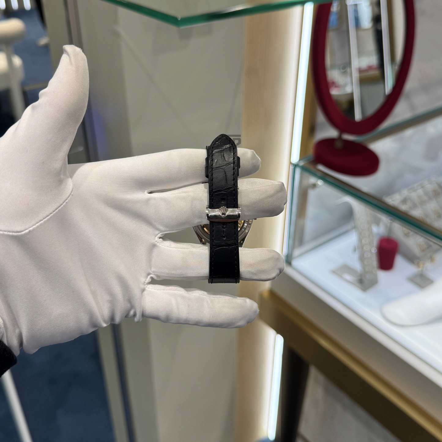 Rolex 1908 52509 White Gold 39mm Black Dial on Black Alligator Leather Strap