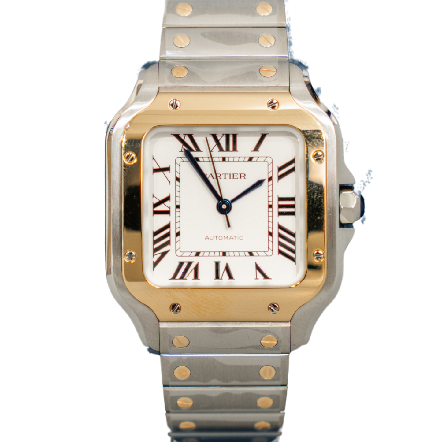 Cartier W2SA0016 Med Size Two Tone White Dial Santos
