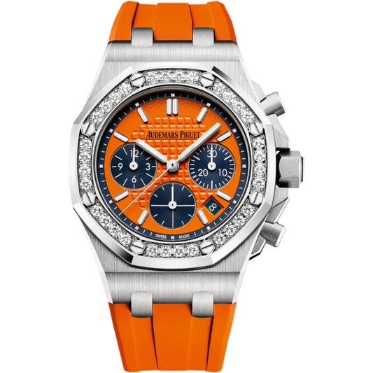 Royal Oak Offshore Selfwinding Chronograph 37MM Orange Rubber Strap Orange Dial With Lady Tapisserie Pattern Stainless Steel Case Diamond-Set Bezel