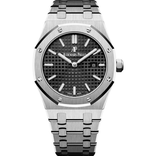 Royal Oak Quartz 33MM Stainless Steel Bracelet Black Dial With Grande Tapisserie Pattern Stainless Steel Case