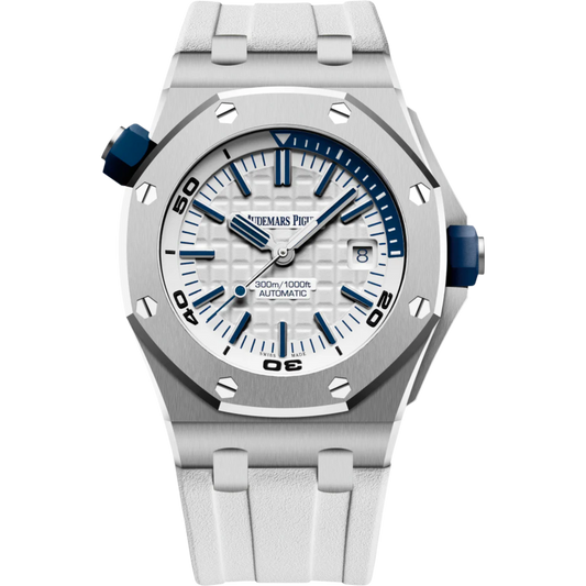 Royal Oak Offshore Diver 42MM White Rubber Strap White Dial With Méga Tapisserie Pattern Stainless Steel Case