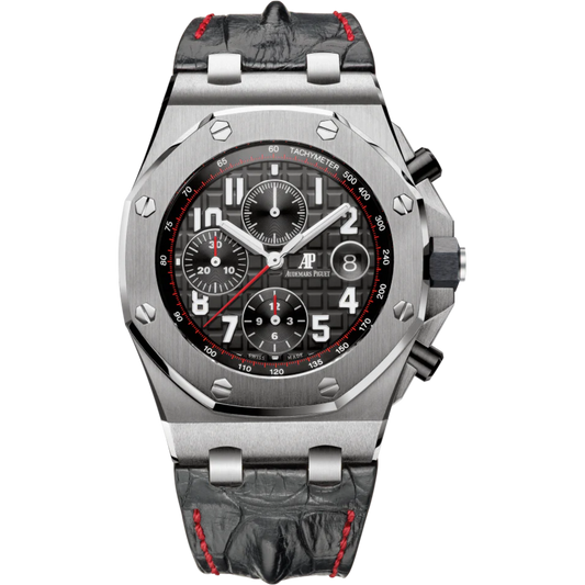 Royal Oak Offshore Chronograph 42MM Black Alligator Leather Hornback Strap Black Dial With Méga Tapisserie Pattern Stainless Steel Case