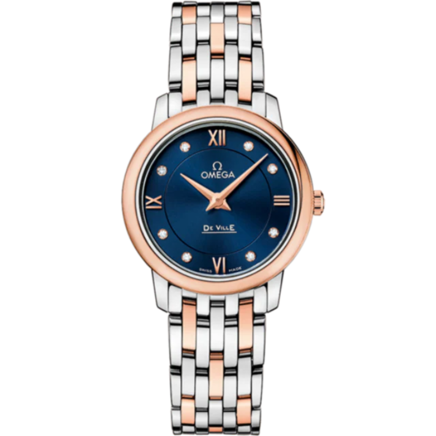 DE VILLE PRESTIGE 27 MM STAINLESS STEEL - RED GOLD WITH BLUE DIAL