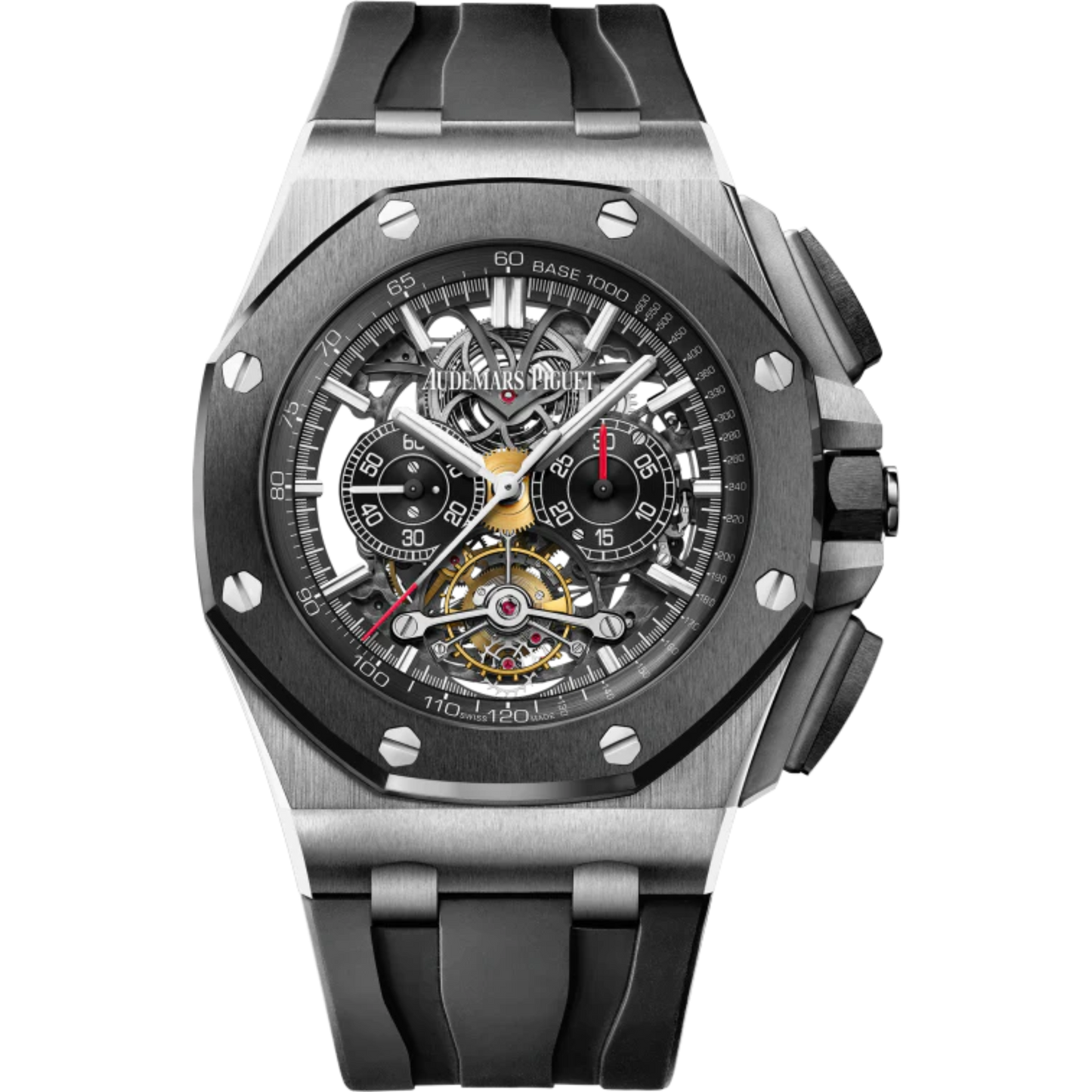 Royal Oak Offshore Tourbillon Chronograph Openworked 44MM Black Rubber Strap Openworked Black Dial Titanium Case Black Ceramic Bezel