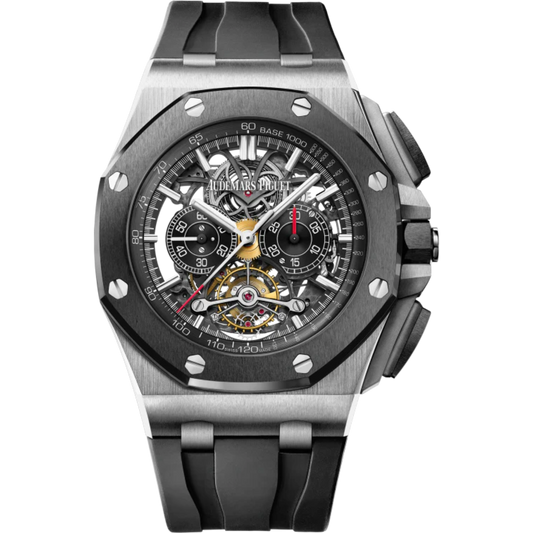 Royal Oak Offshore Tourbillon Chronograph Openworked 44MM Black Rubber Strap Openworked Black Dial Titanium Case Black Ceramic Bezel