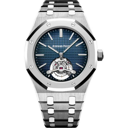 Royal Oak Tourbillon Extra-Thin 41MM Titanium Bracelet Smoked Blue Dial With Petite Tapisserie Pattern Titanium Case