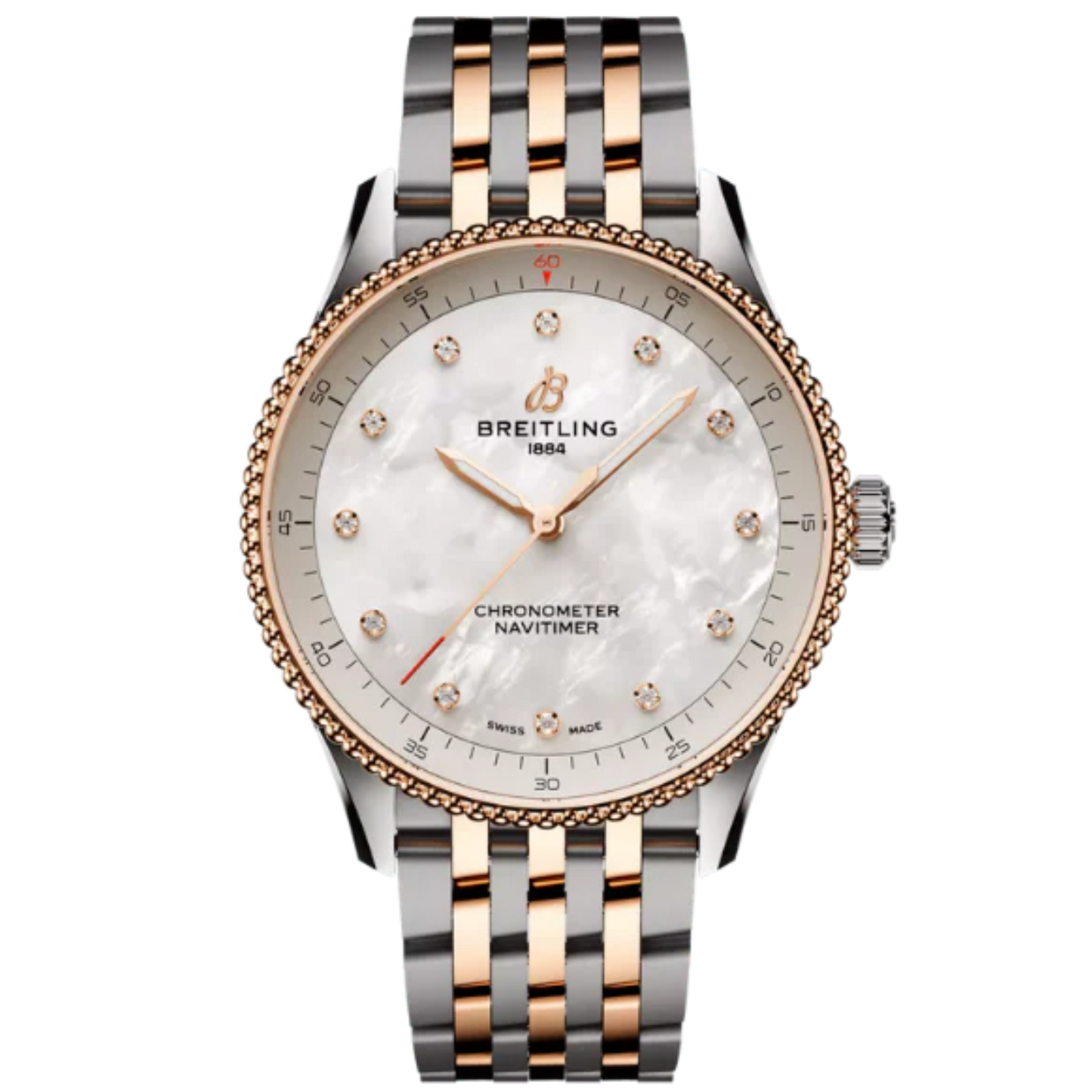NAVITIMER 32 MM STAINLESS STEEL AND 18K ROSE GOLD WITH MOTHER OF PEARL DIAL