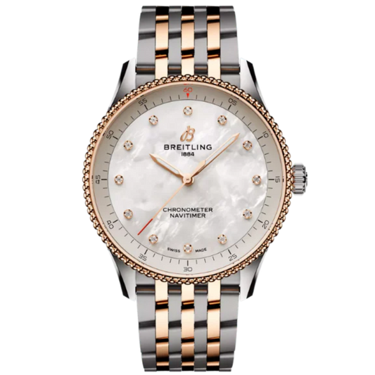 NAVITIMER 32 MM STAINLESS STEEL AND 18K ROSE GOLD WITH MOTHER OF PEARL DIAL