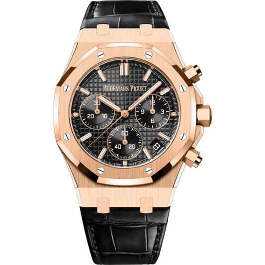 Audemars Piguet Royal Oak Ref. 26240OR.OO.D002CR.01 41MM Black Alligator Strap Rose Gold Case Black Dial