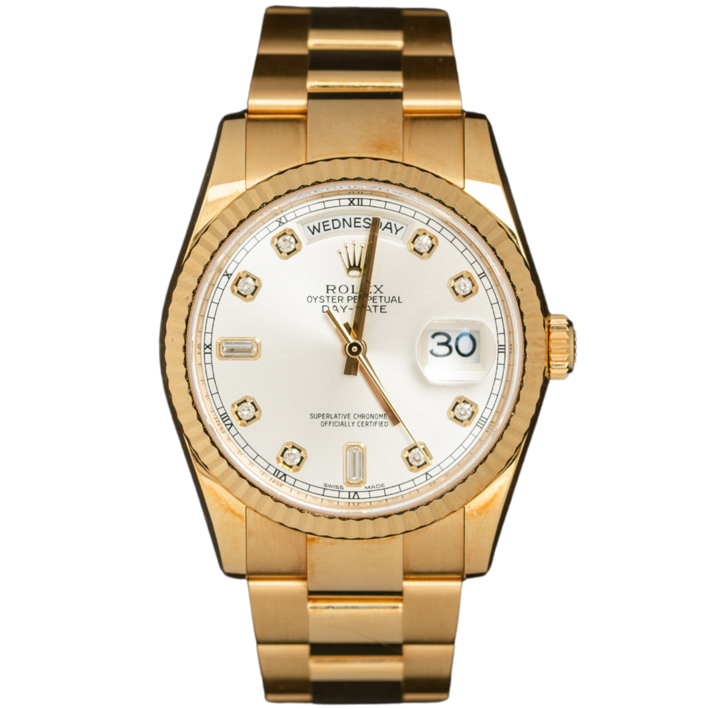 Rolex Day Date  Ref. 118238 36MM Yellow Gold White Diamond Dial