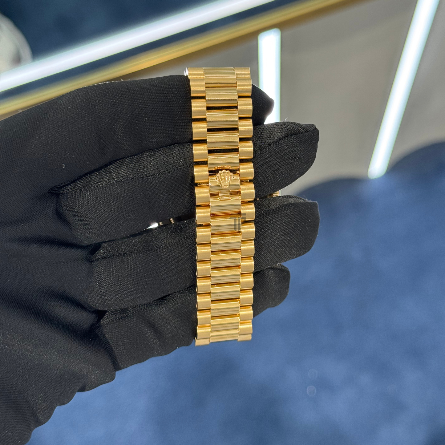 Rolex Day Date Ref. 228398TRBR Yellow Gold Pave Dial Ruby 69 Markers Baguette Bezel