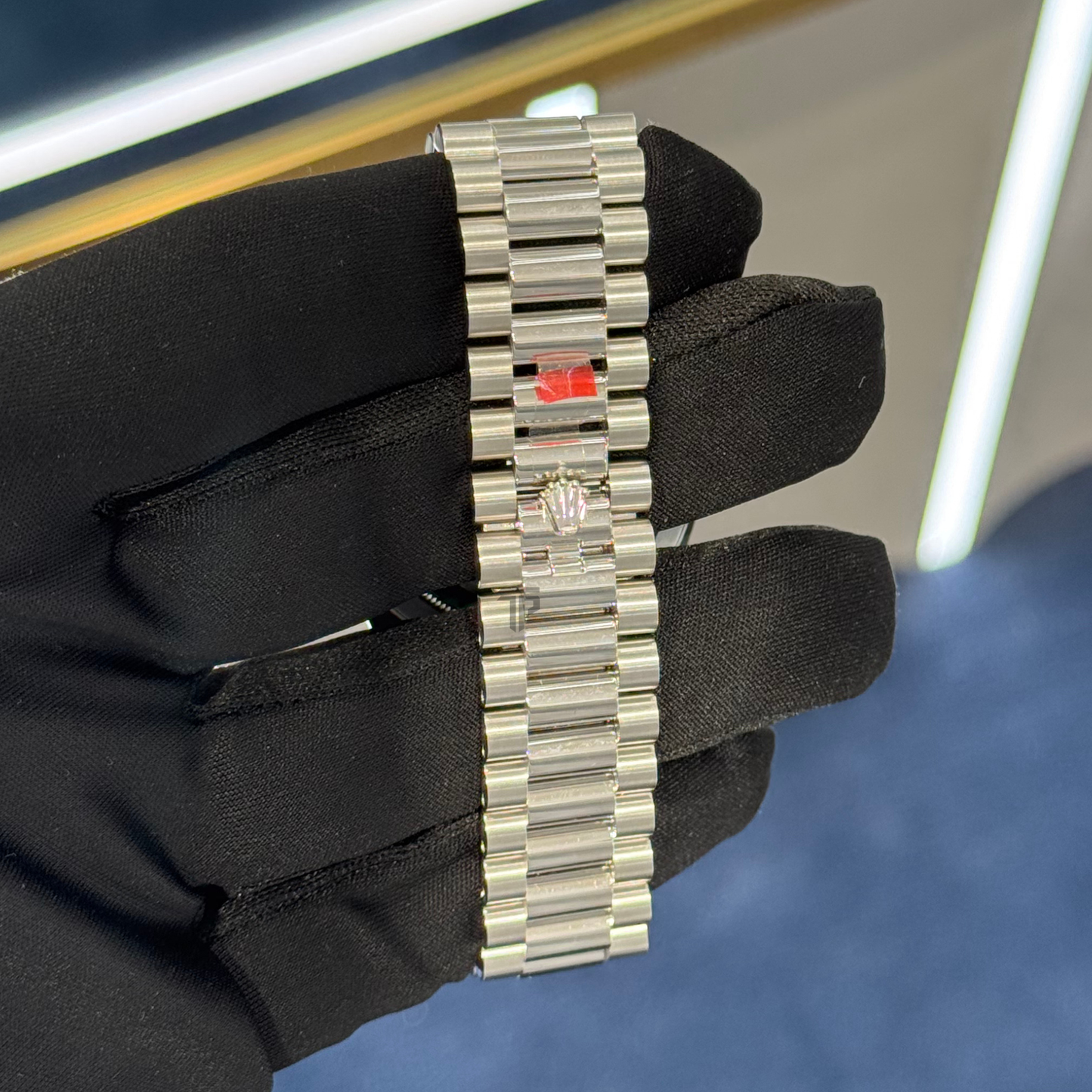 Rolex Day-date Ref. 228396TBR Platinum Pave Set Sapphire Market Dial Baguette Bezel