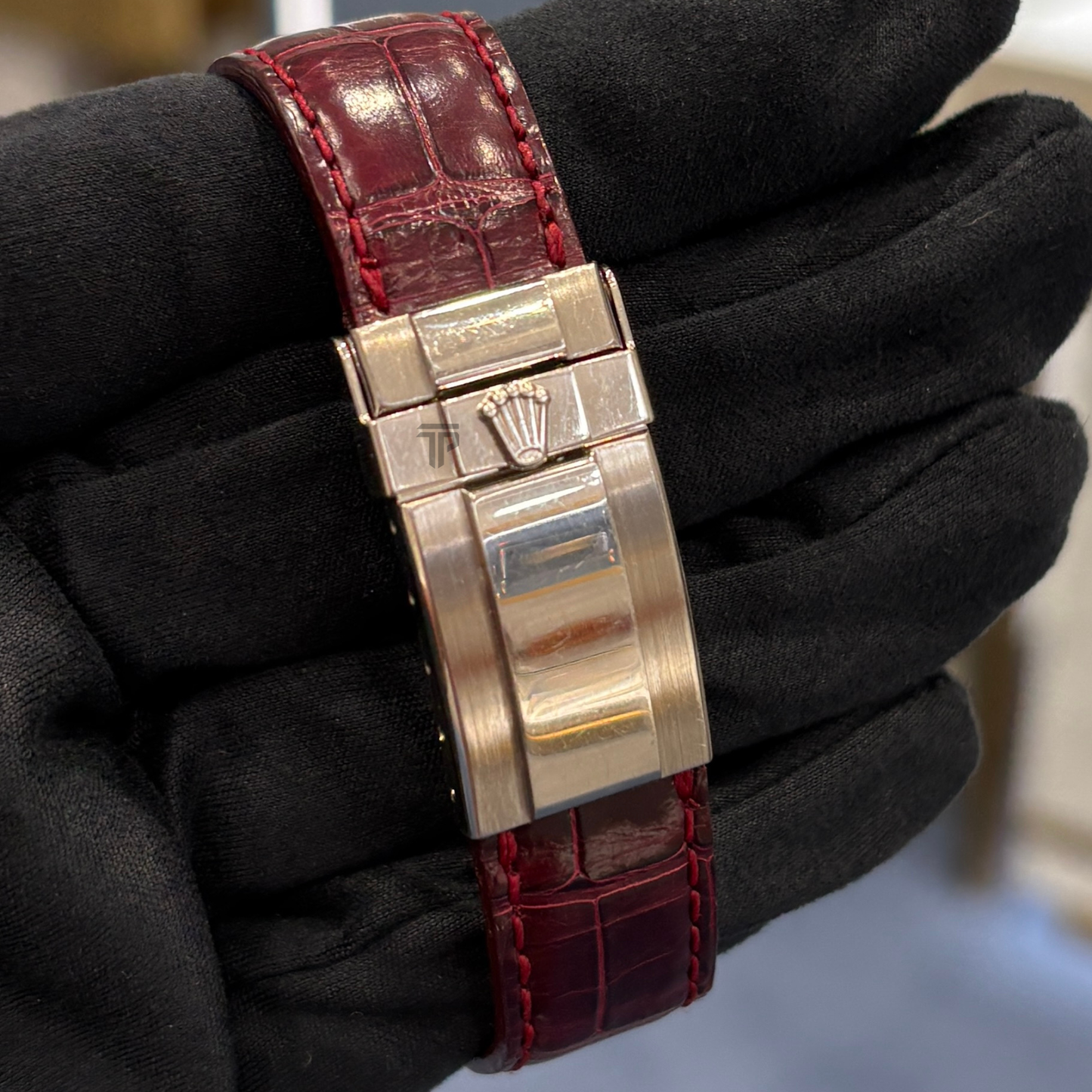 Rolex Daytona Ref. 116599RU White Gold Factory Baguette/Ruby Set on Leather