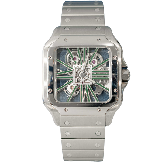 Cartier WHSA0028 Stainless Steel Cartier Santos Large Skeleton with Green Dial