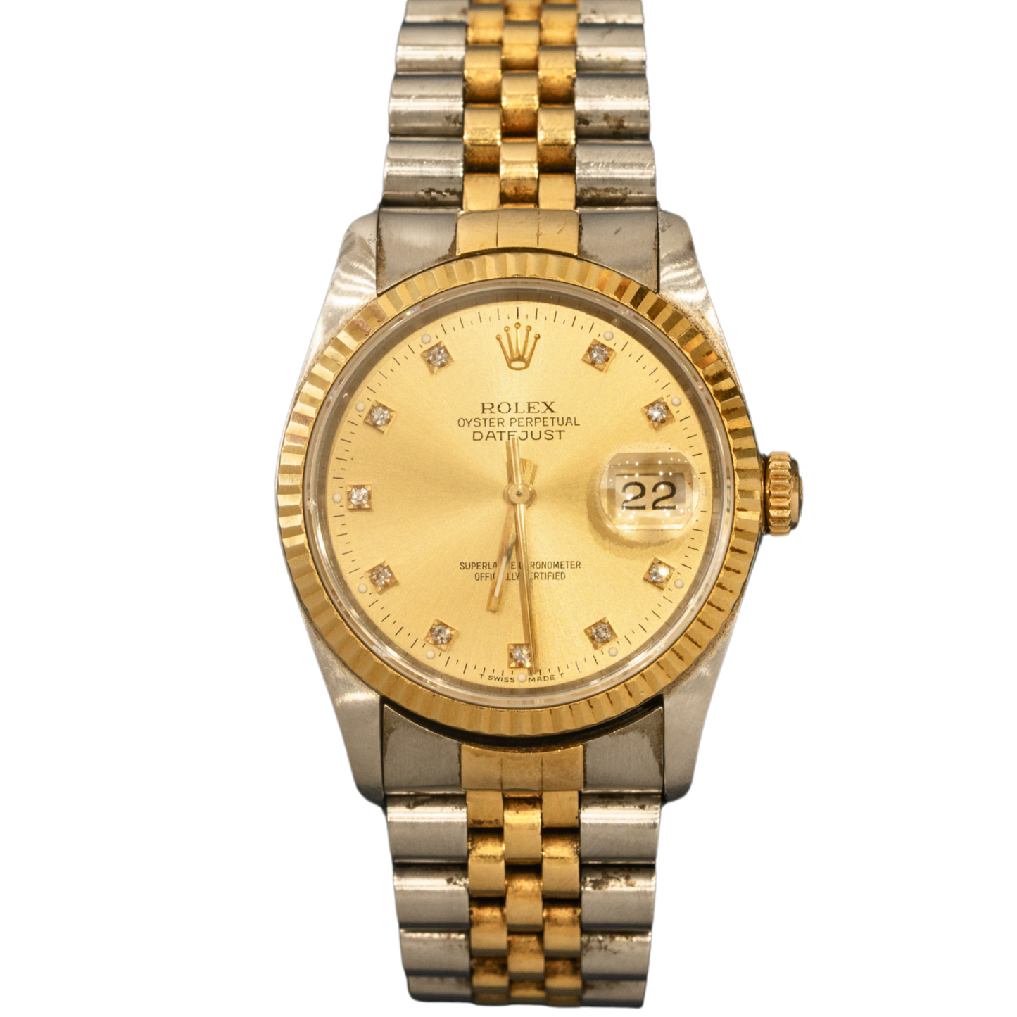 Rolex Ref. 16233 Rolex 36mm Datejust YG/SS with Factory Champagne Diamond Dial
