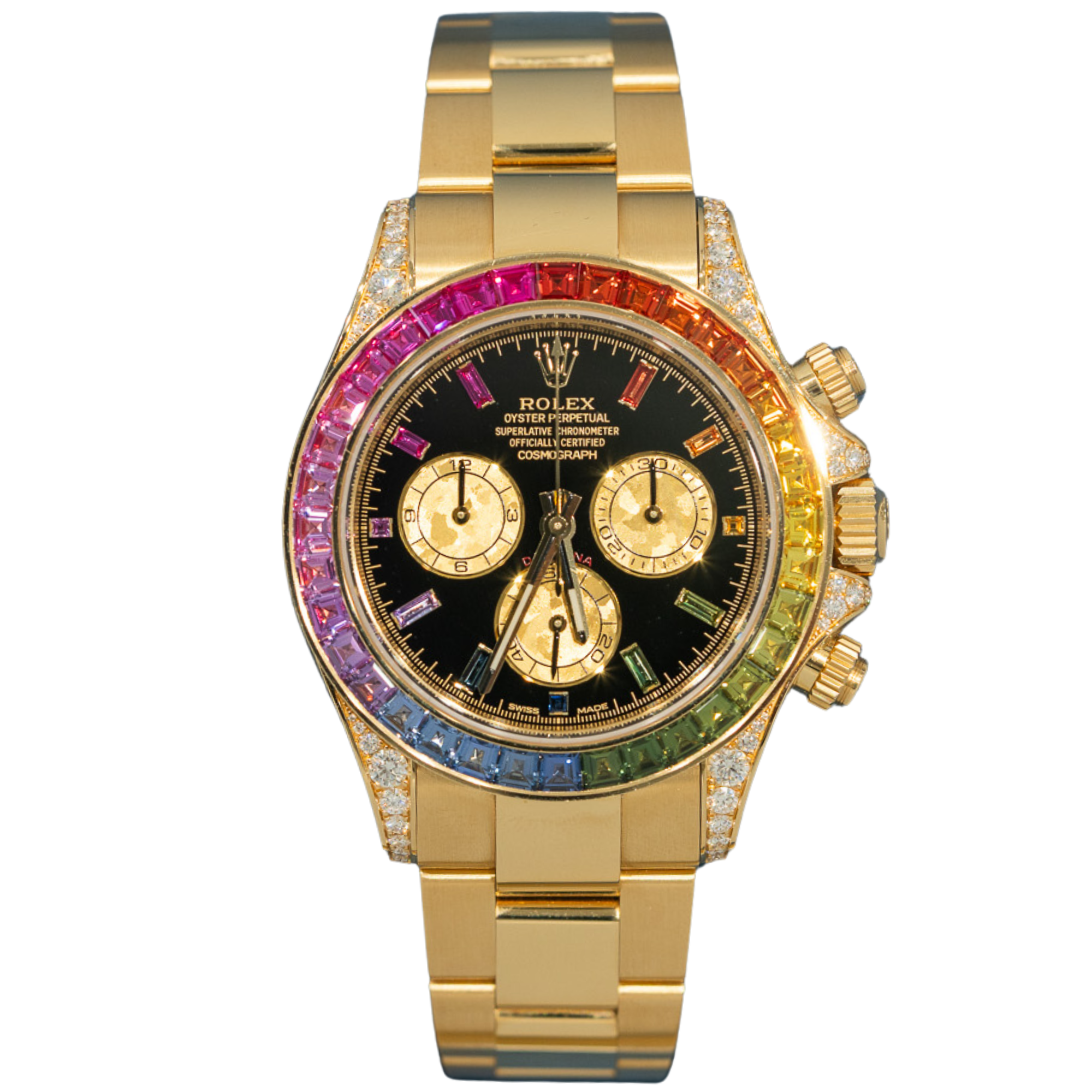 Rolex 116598RBOW Yellow Gold Black Dial Rainbow Daytona Full Set Complete 2023
