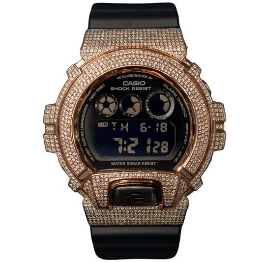 Casio Iced Out G Shock Digital Rose Gold with Black Dial