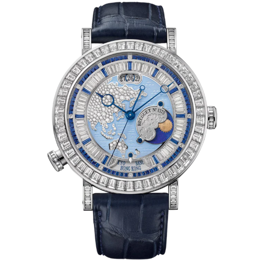 HORA MUNDI 5719 46 MM PLATINUM WITH BLUE "WAVE" MOTIF DIAL