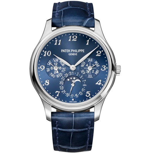 5327G Grand Complications 39mm Shiny Navy Blue Alligator Strap Royal Blue Sunburst Dial White Gold Bezel