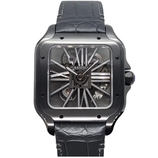 Cartier WHSA0009 Large DLC Santos Skeleton Open Date