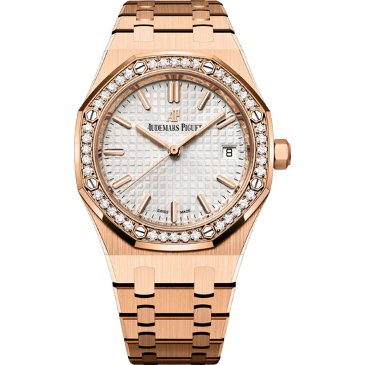 Royal Oak Selfwinding 34MM 18-Carat Pink Gold Bracelet Silver-Toned Dial With Grande Tapisserie Pattern 18-Carat Pink Gold Case
