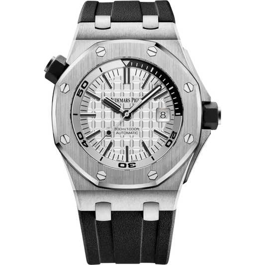 Royal Oak Offshore Diver 42MM Black Rubber Strap Siver-Toned Dial With Méga Tapisserie Pattern Stainless Steel Case