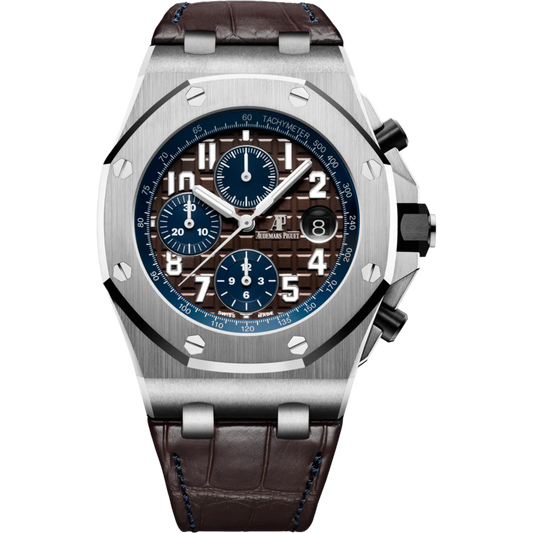 Royal Oak Offshore Selfwinding Chronograph 42MM Brown Alligator Strap Brown Dial With Méga Tapisserie Pattern Stainless Steel Case