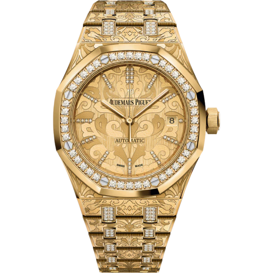 Royal Oak Selfwinding 37MM 18-Carat Yellow Gold Bracelet 18-Carat Yellow Gold Dial 18-Carat Yellow Gold Case With Cashmere Engraving Pattern Diamond-Set Bezel
