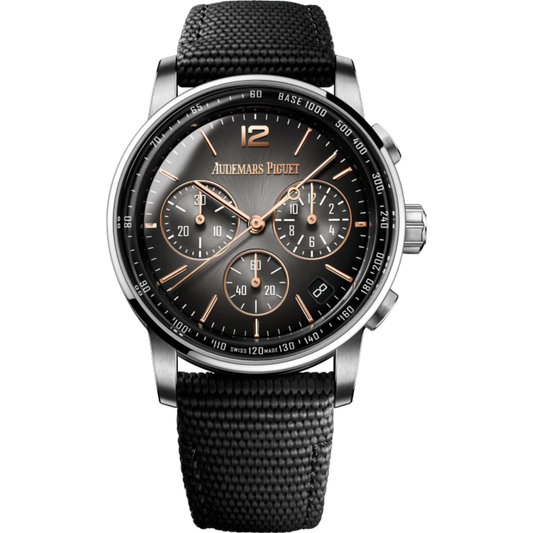 Code 11.59 by Audemars Piguet 41mm Black Rubber-Coated Strap Smoked Lacquered Grey Dial White Gold Bezel