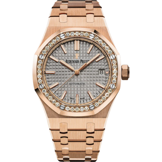Royal Oak Selfwinding 37MM 18-Carat Pink Gold Bracelet Grey Nickel-Toned Dial With Grande Tapisserie Pattern 18-Carat Pink Gold Case Diamond-Set Bezel