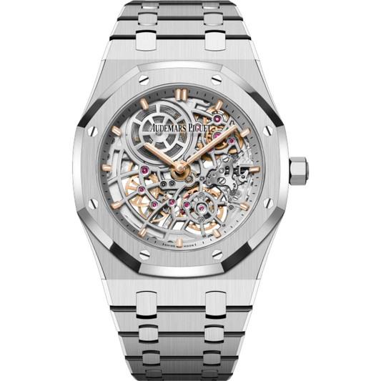 Royal Oak Jumbo Extra-Thin Openworked 50th Anniversary 39MM Stainless Steel Bracelet Openworked Rhodium-Toned Dial Stainless Steel Case