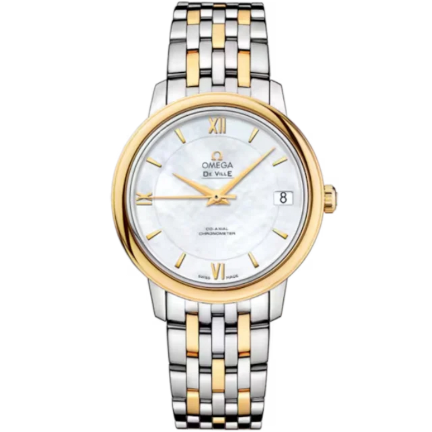 DE VILLE PRESTIGE 33 MM STAINLESS STEEL - YELLOW GOLD WITH MOTHER OF PEARL DIAL