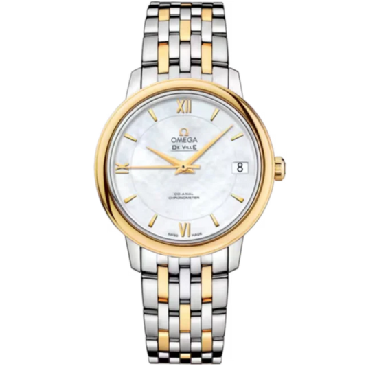 DE VILLE PRESTIGE 33 MM STAINLESS STEEL - YELLOW GOLD WITH MOTHER OF PEARL DIAL