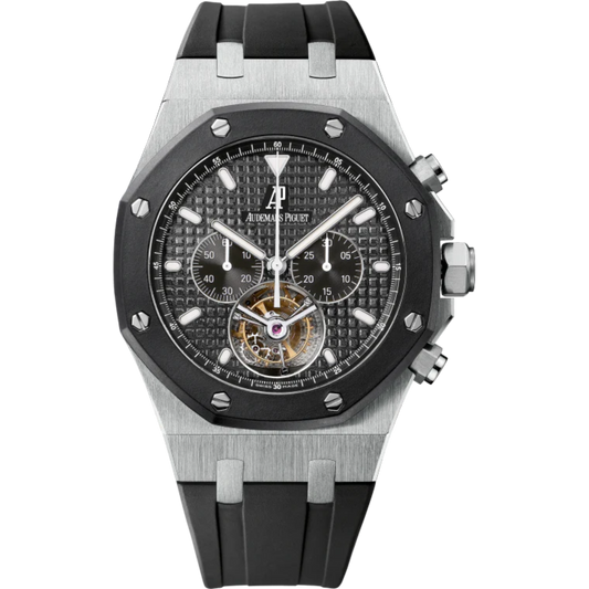 Royal Oak Tourbillon Chronograph 44MM Black Rubber Strap Black Dial With Grande Tapisserie Pattern Stainless Steel Case