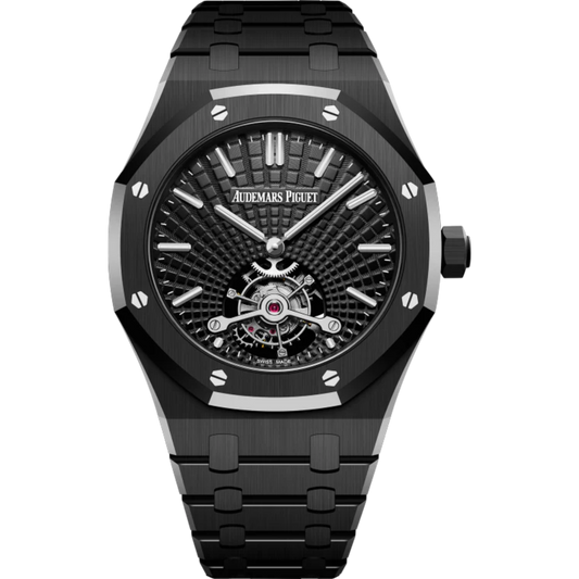 Royal Oak Tourbillon Extra-Thin 41MM Black Ceramic Bracelet Black Dial With Tapisserie Evolutive Pattern Black Ceramic Case