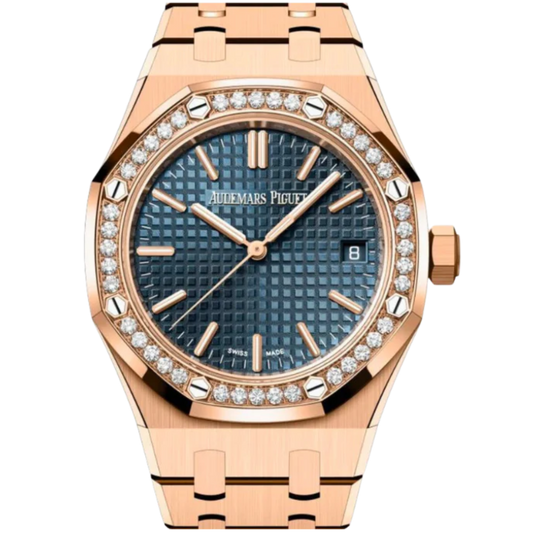 15551OR.ZZ.1356OR.05 37MM Rose Gold Royal Oak Blue Dial With Factory Diamond Bezel 2023