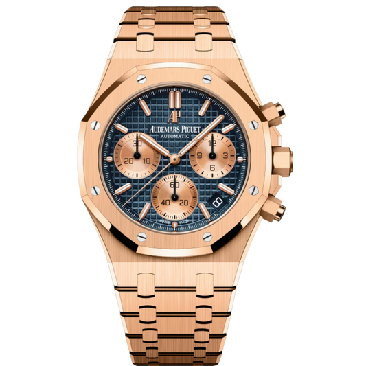 Royal Oak Selfwinding Chronograph 41MM 18-Carat Pink Gold Bracelet Blue Dial With Grande Tapisserie Pattern 18-Carat Pink Gold Case