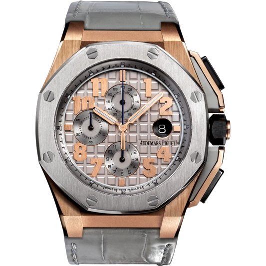 Royal Oak Offshore Chronograph Lebron James 44MM Grey Alligator Strap Grey Dial With Méga Tapisserie Pattern 18-Carat Pink Gold Case