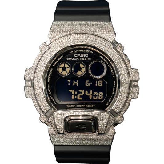 Casio Iced Out G Shock Digital White Gold with Black Dial