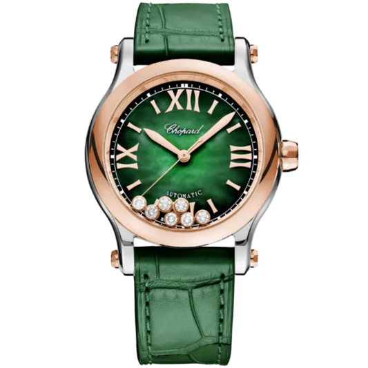 HAPPY SPORT 36 MM ETHICAL ROSE GOLD - LUCENT STEEL™ WITH GREEN MOTHER OF PEARL DIAL