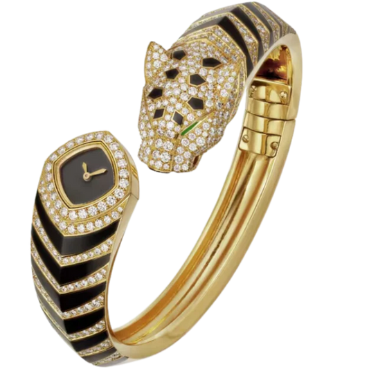 LA PANTHERE DE CARTIER BANGLE 18 MM YELLOW GOLD WITH BLACK LACQUER DIAL SIZE 18