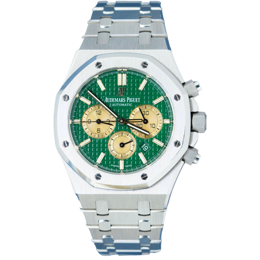 Audemars Piguet  Royal Oak Chronograph Ref. 26332PT.OO.1220PT.02 41MM Platinum Green Dial Yellow Gold Subdials