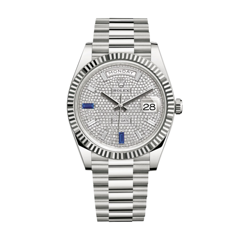 Rolex Day Date Ref. 228239A 40MM White Gold Sapphire Pave Dial