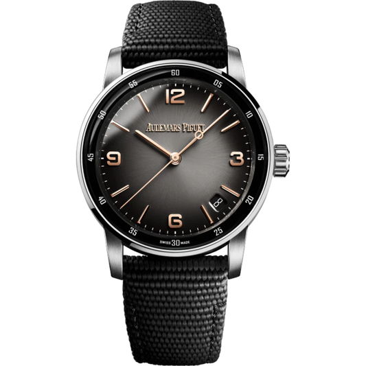 Code 11.59 by Audemars Piguet 41mm Black Rubber-Coated Strap Smoked Lacquered Grey Dial White Gold Bezel