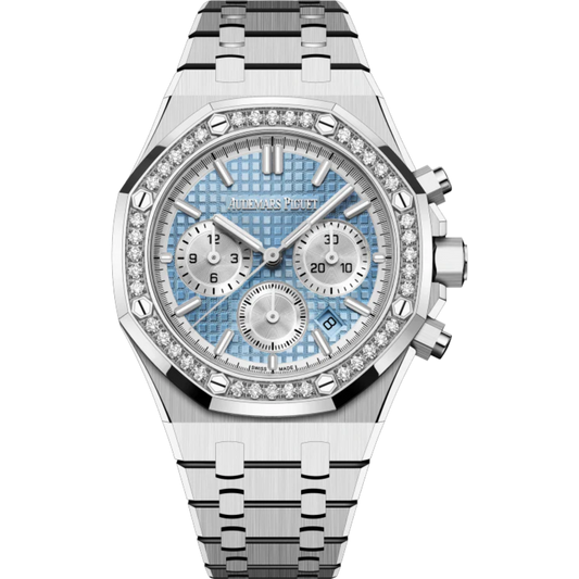 Royal Oak Selfwinding Chronograph 38MM Stainless Steel Bracelet Light Blue Dial With Grande Tapisserie Pattern Stainless Steel Case