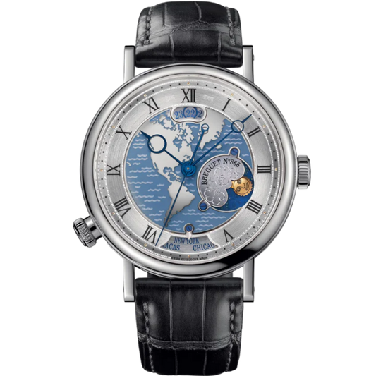 HORA MUNDI 5717 43 MM PLATINUM WITH BLUE "WAVE" MOTIF DIAL